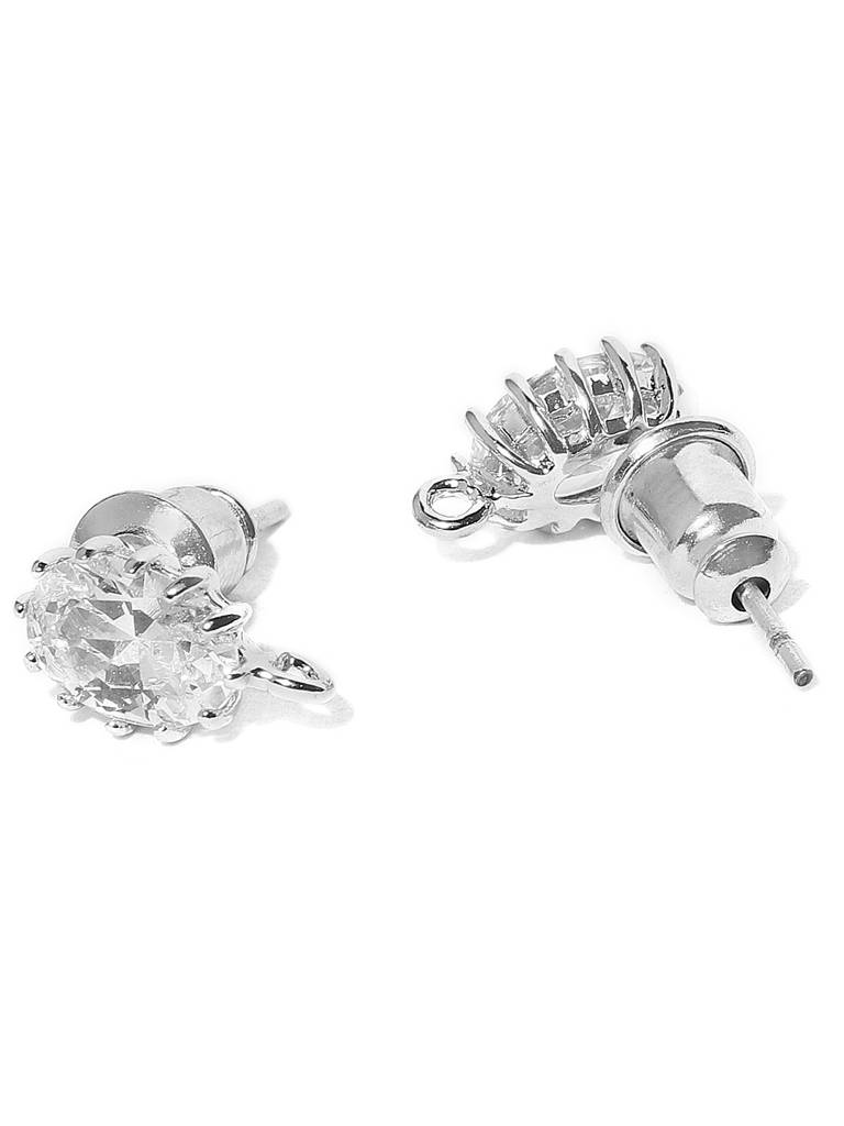 Silver-Toned Rhodium-Plated Oval Cz Studs : FJE1820