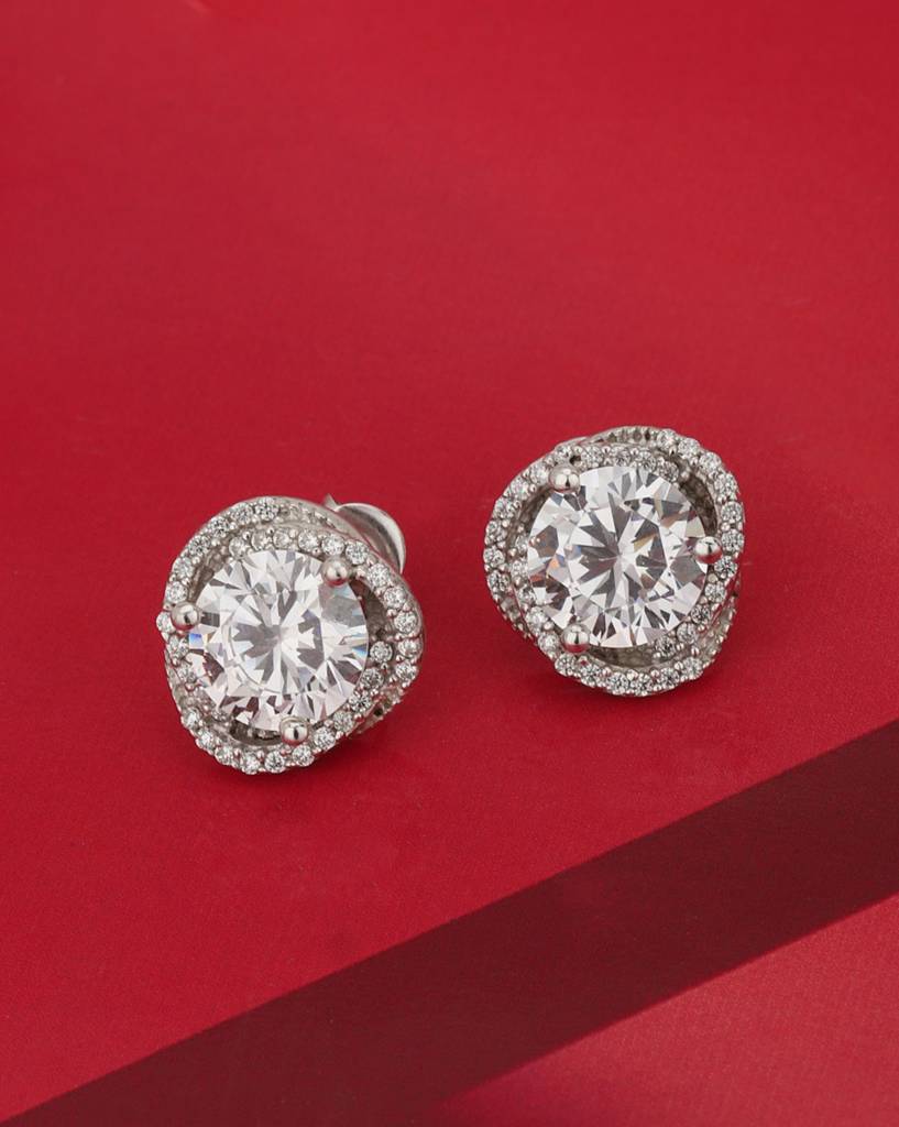 Silver-Toned Rhodium-Plated Cz Studs : FJE1823
