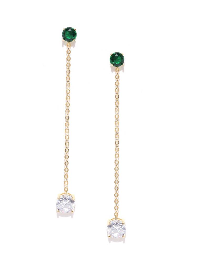 Green Gold-Plated Cz-Studded Contemporary Drop Earrings : FJE1847