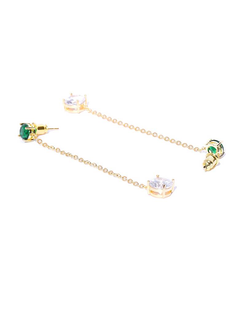 Green Gold-Plated Cz-Studded Contemporary Drop Earrings : FJE1847