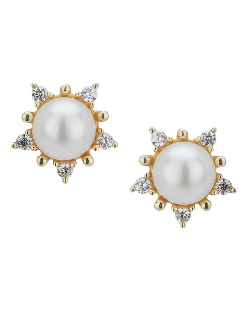 White Gold-Plated Stone Studded & Beaded Studs : FJE2307