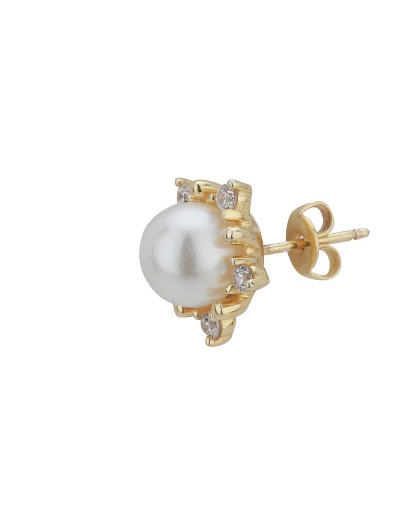 White Gold-Plated Stone Studded & Beaded Studs : FJE2307