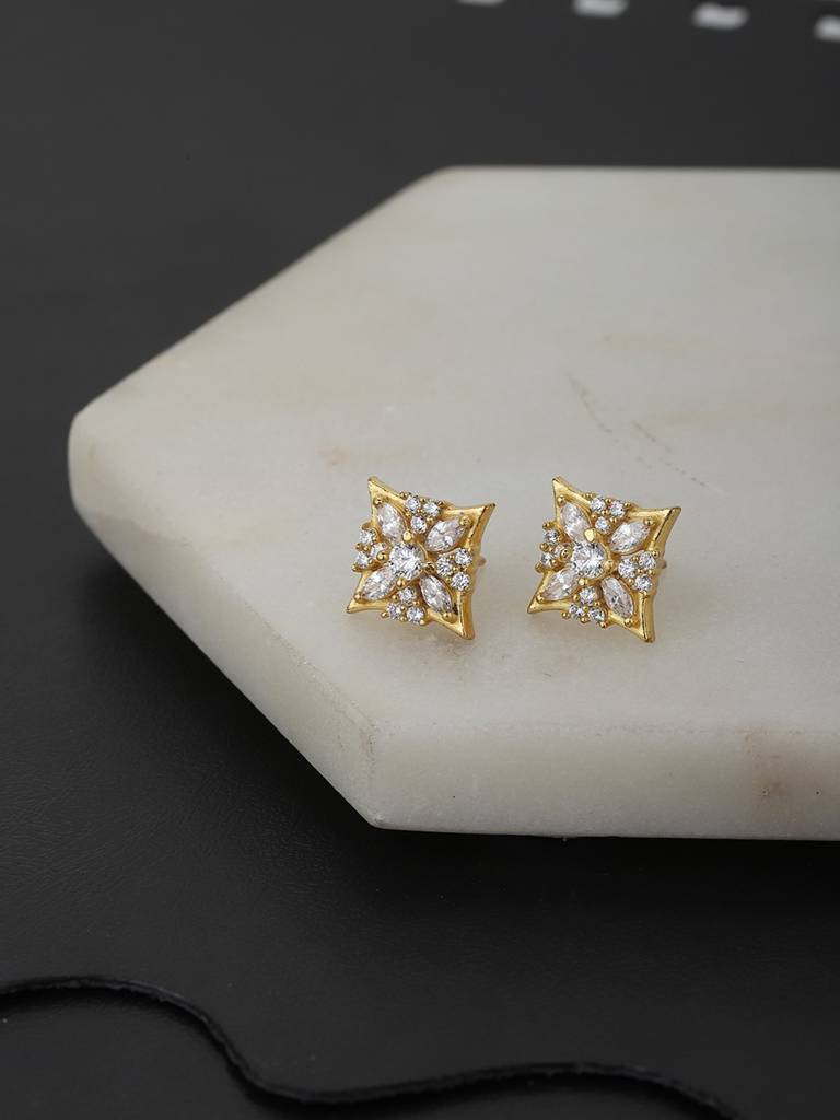 Gold-Plated Cz Square Studs : FJE2310