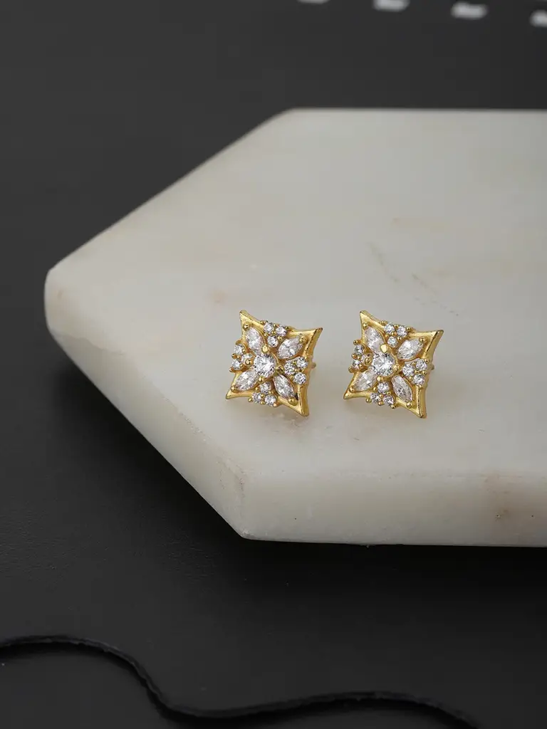 Gold-Plated Cz Square Studs