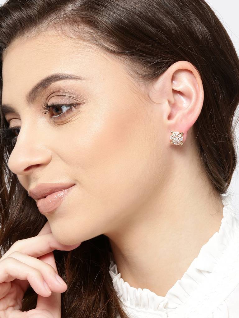 Gold-Plated Cz Square Studs : FJE2310