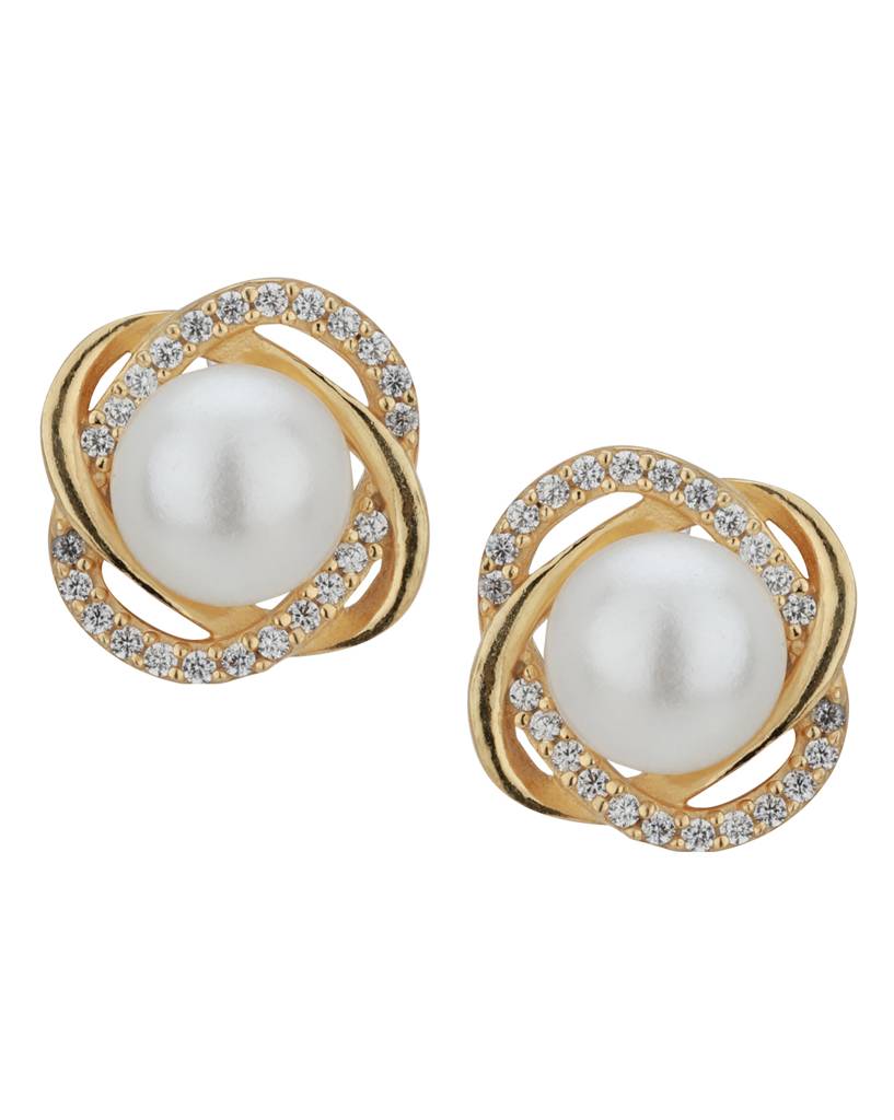 White Gold-Plated Beaded Contemporary Stone-Studs : FJE2311