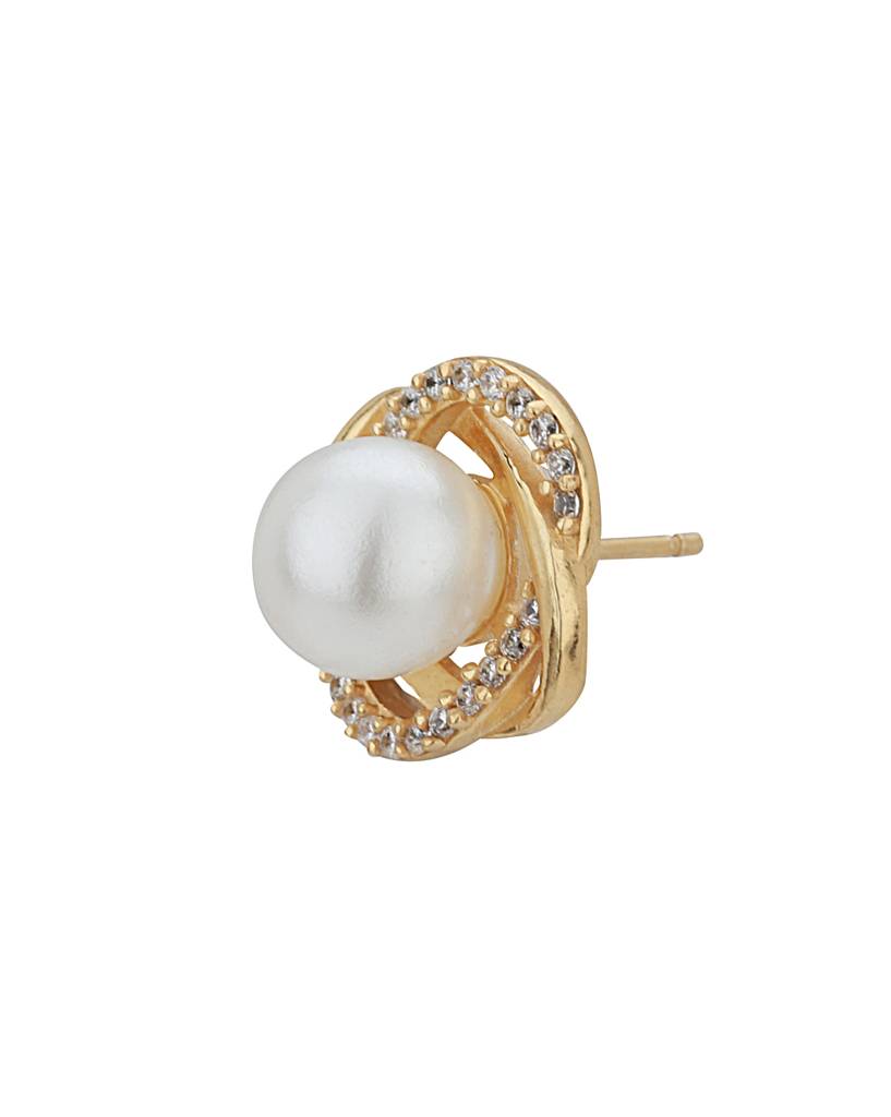 White Gold-Plated Beaded Contemporary Stone-Studs : FJE2311