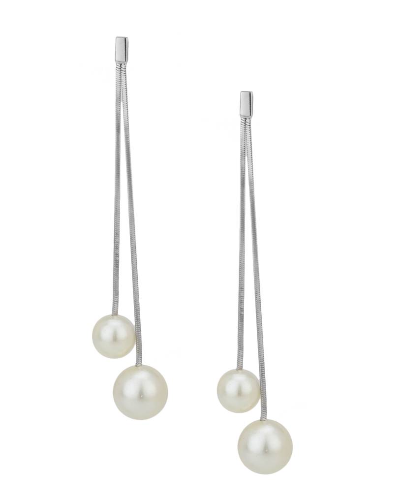 Rhodium-Plated Silver-Toned & White Contemporary Drop Earrings : FJE2315