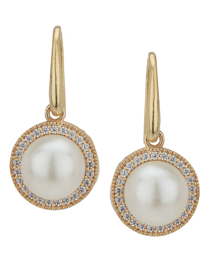 White Gold-Plated Beaded & Stone-Studded Circular Drop Earrings : FJE2328