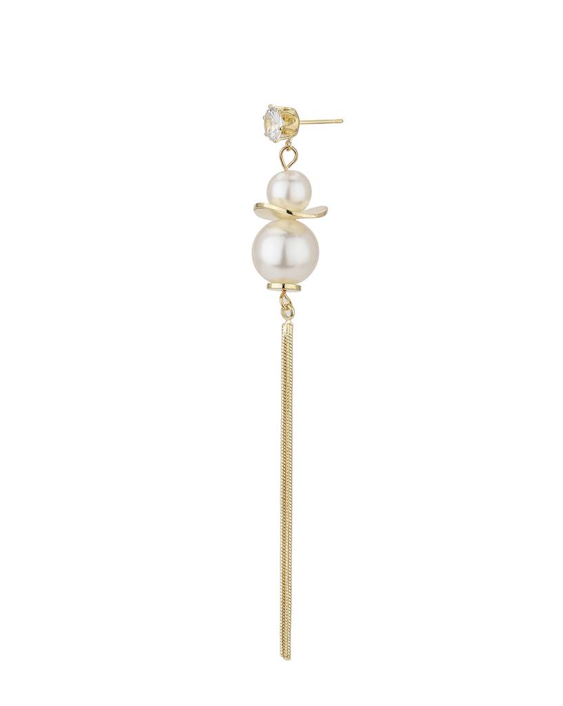 Gold-Toned & Off-White Stone Studded & Beaded Contemporary Drop Earrings : FJE3493
