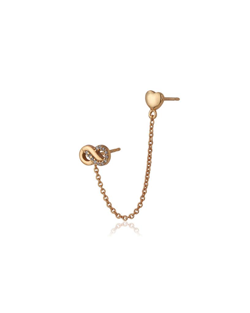 Rose Gold-Plated Heart Shaped Double Stud Chain Earring : FJE3539