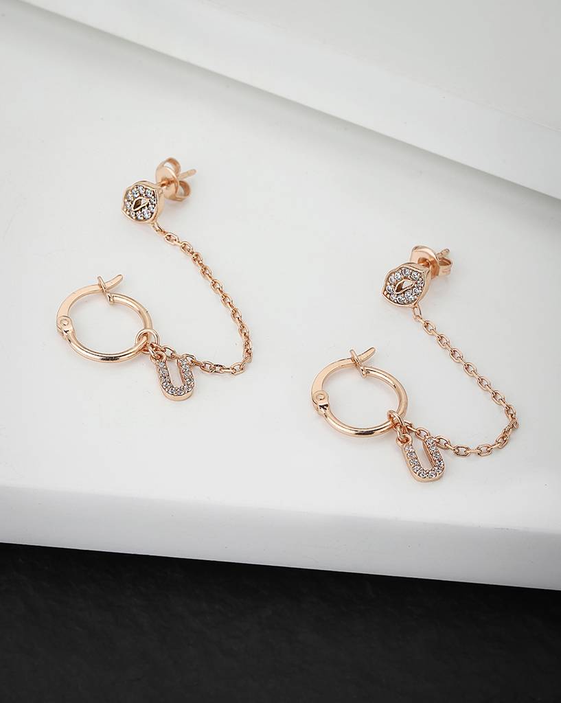 Rose Gold-Plated Contemporary Ear Cuff Earrings : FJE3543