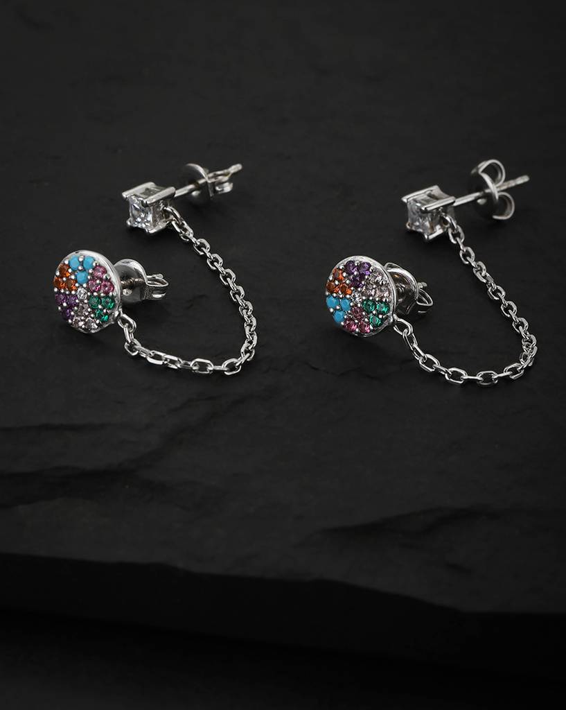 Silver-Plated & Multicoloured Contemporary Ear Cuff Earrings : FJE3545