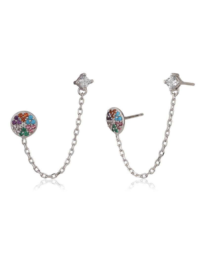 Silver-Plated & Multicoloured Contemporary Ear Cuff Earrings : FJE3545