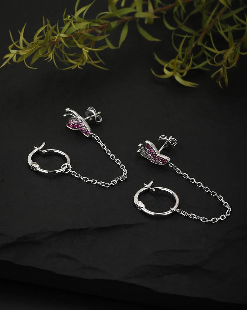 Silver-Plated & Pink Contemporary Studs Earrings : FJE3547