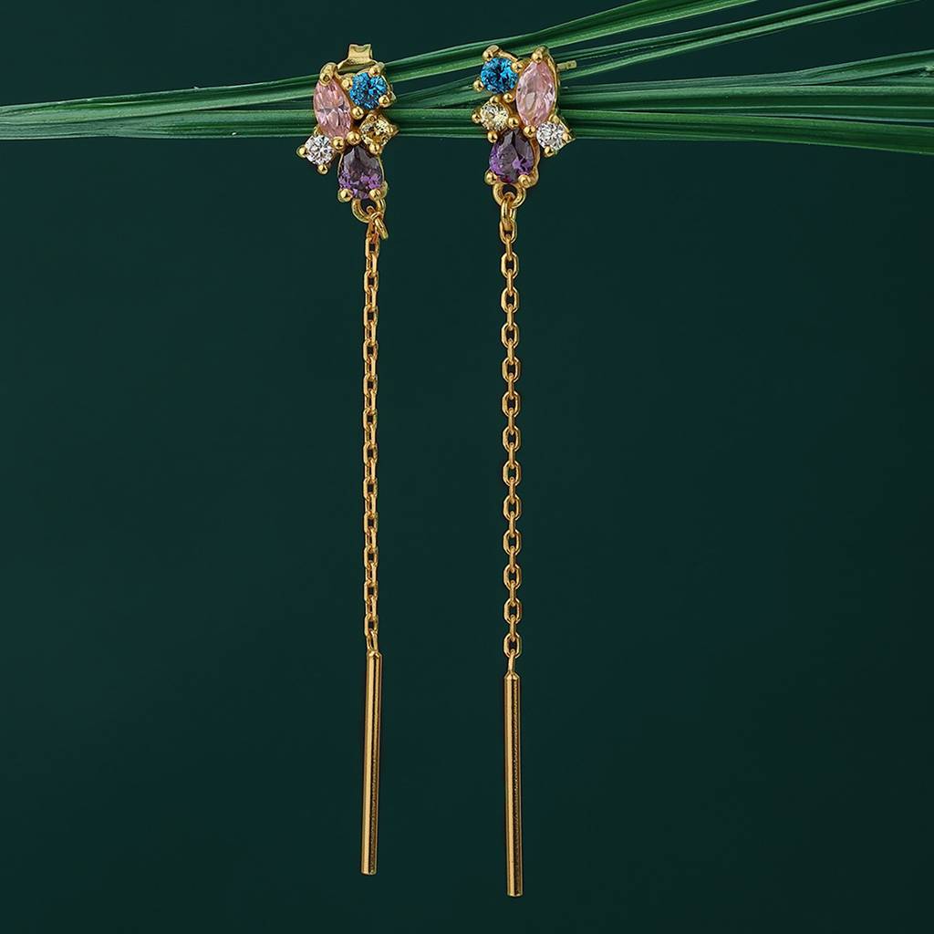 Gold-Toned & Pink Floral Drop Earrings : FJE3607