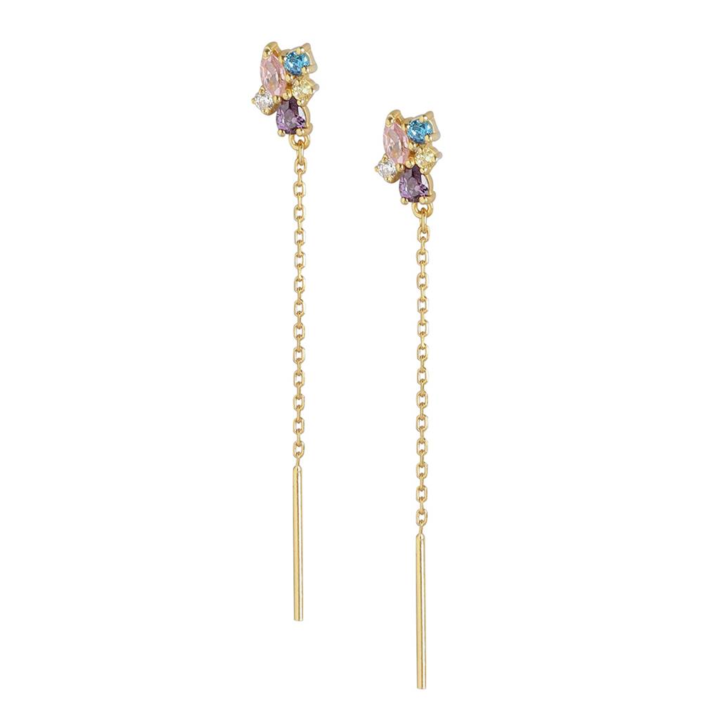 Gold-Toned & Pink Floral Drop Earrings : FJE3607
