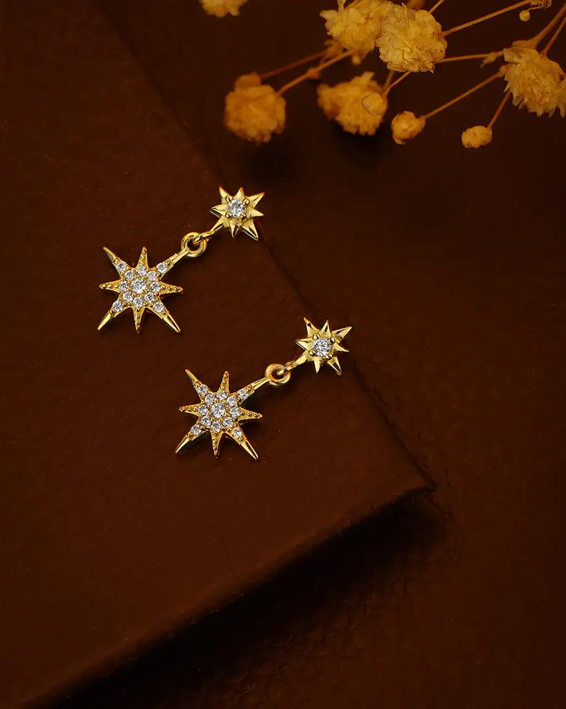 Gold-Toned Star Shaped Drop Earrings : FJE3611