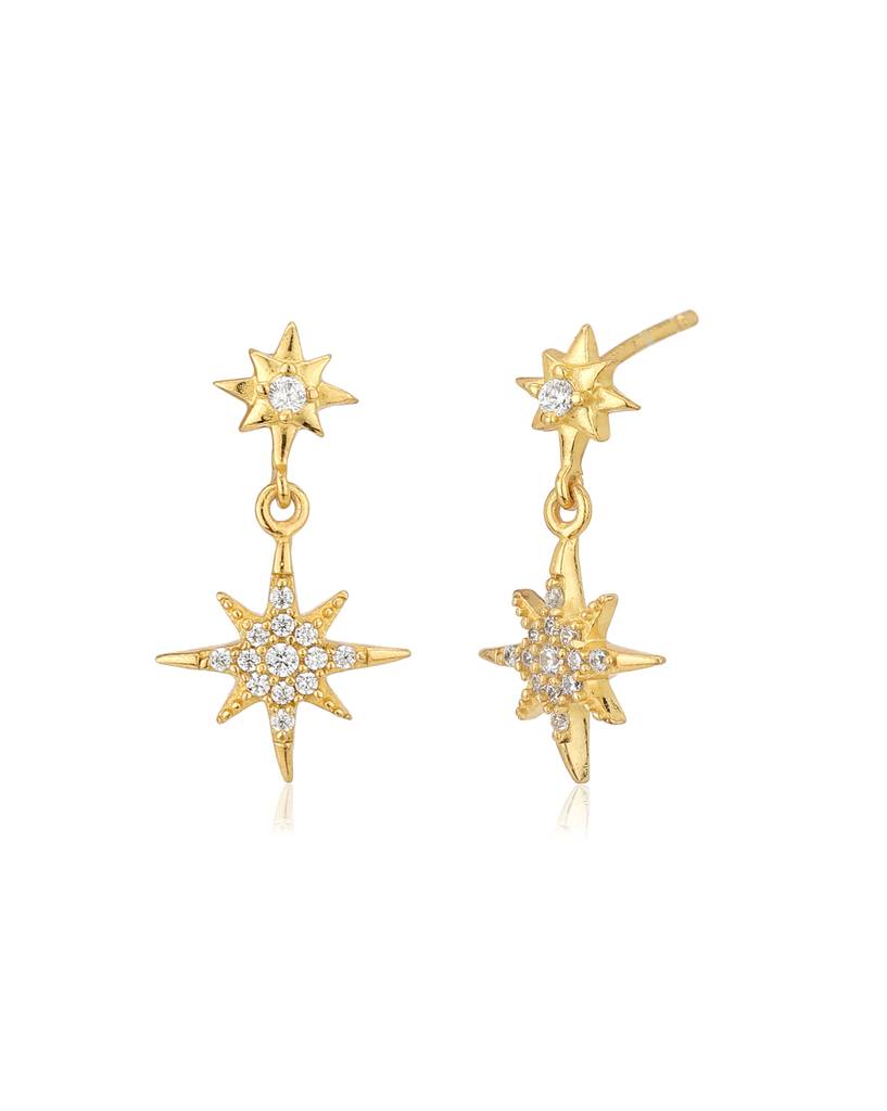 Gold-Toned Star Shaped Drop Earrings : FJE3611