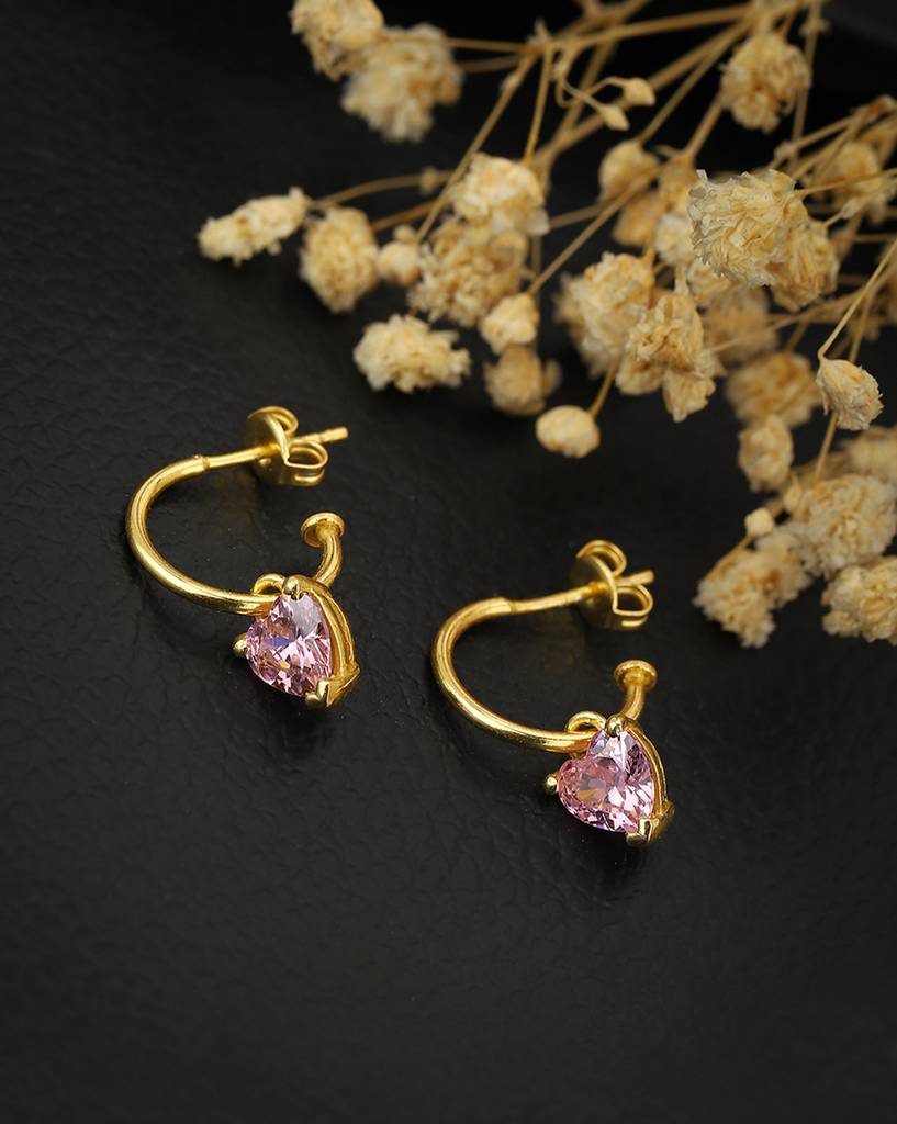 Gold-Toned & Pink Contemporary Half Hoop Earrings : FJE3616