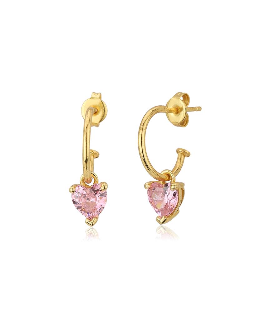 Gold-Toned & Pink Contemporary Half Hoop Earrings : FJE3616