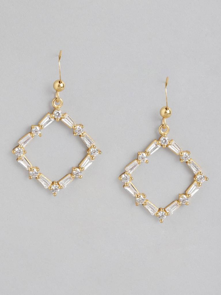 Gold-Toned Square Drop Earrings : FJE3667