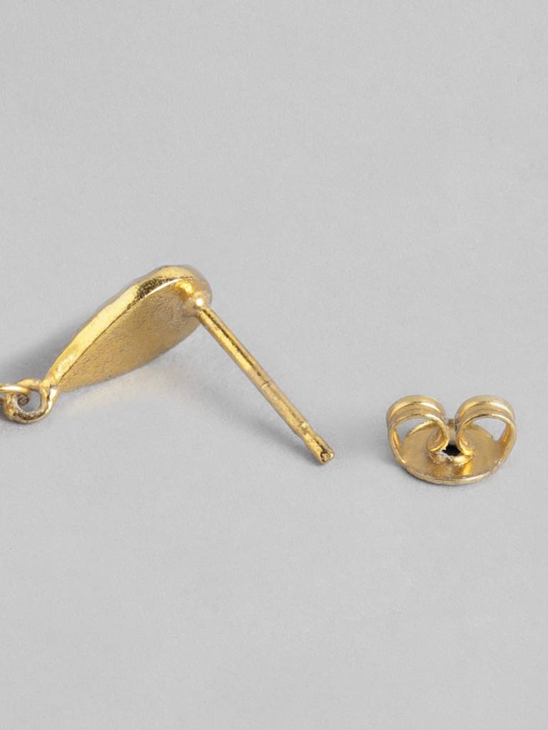Gold-Plated White Pearls Embellished Teardrop Shaped Drop Earrings : FJE3670