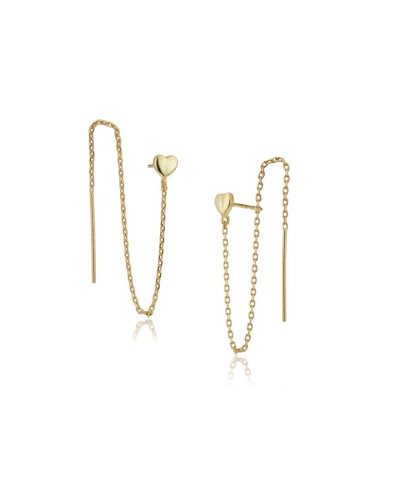 Heart Shaped Drop Threader Earrings : FJE3952