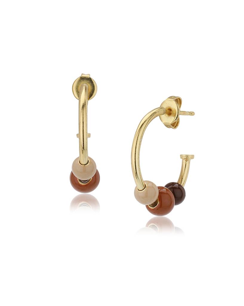 Gold-Toned & Brown Contemporary Half Hoop Earrings : FJE4032