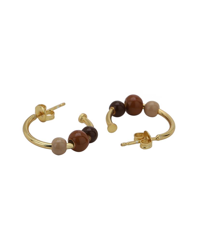 Gold-Toned & Brown Contemporary Half Hoop Earrings : FJE4032