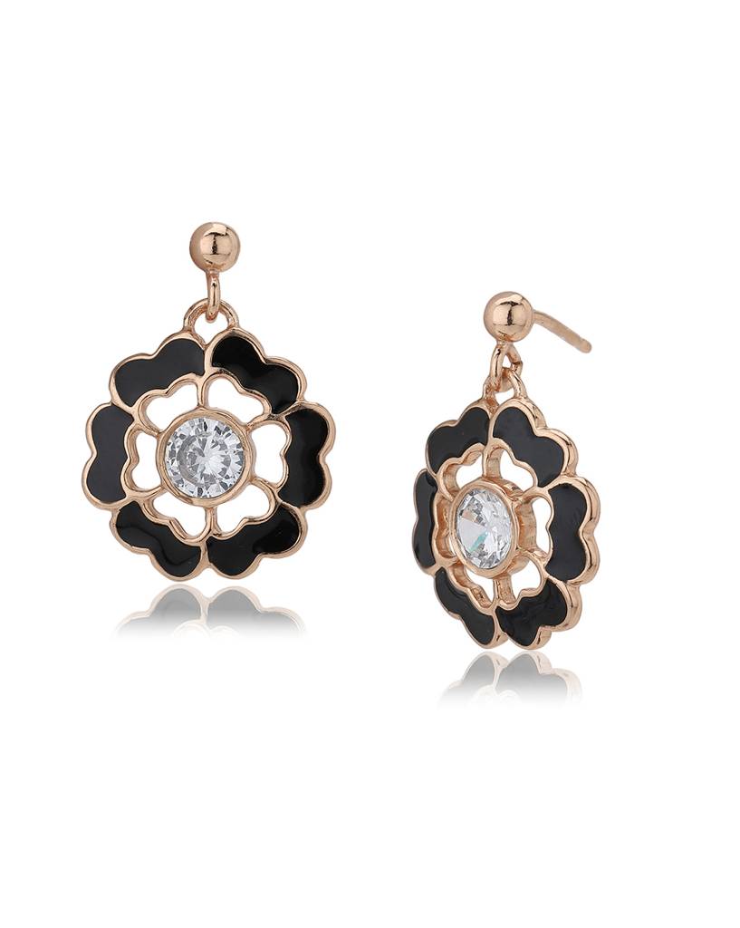 Floral Enamelled Rose-Gold Plated Drop Earrings : FJE4042