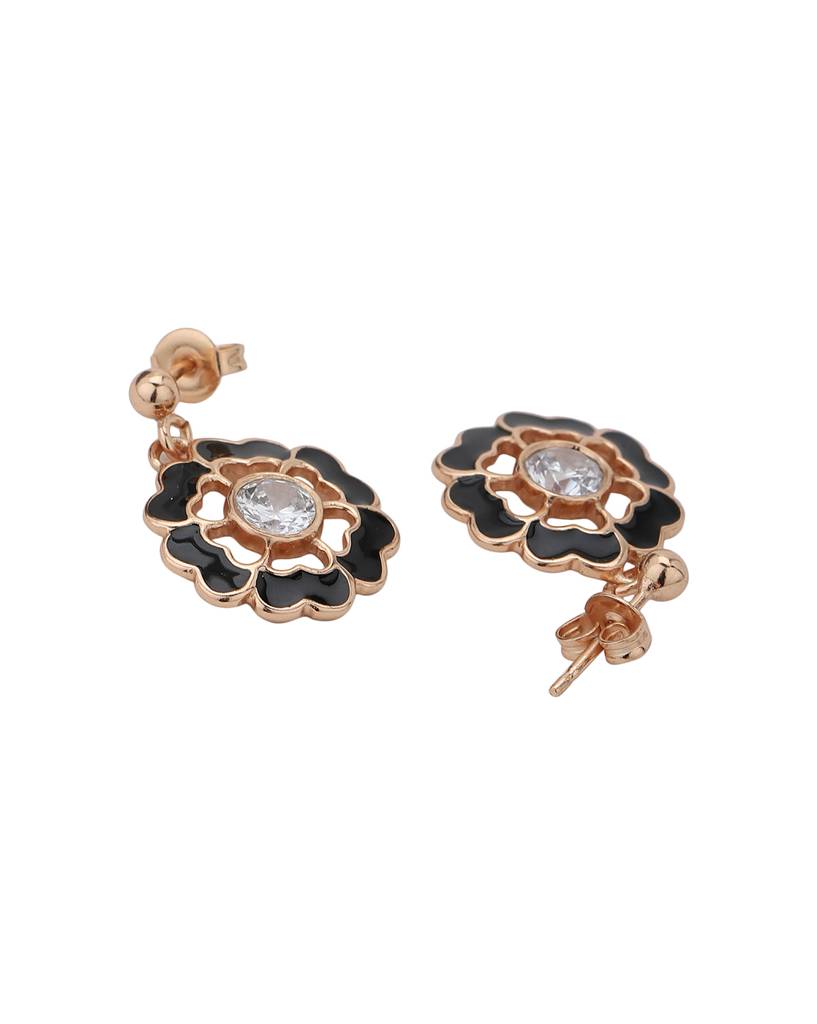 Floral Enamelled Rose-Gold Plated Drop Earrings : FJE4042