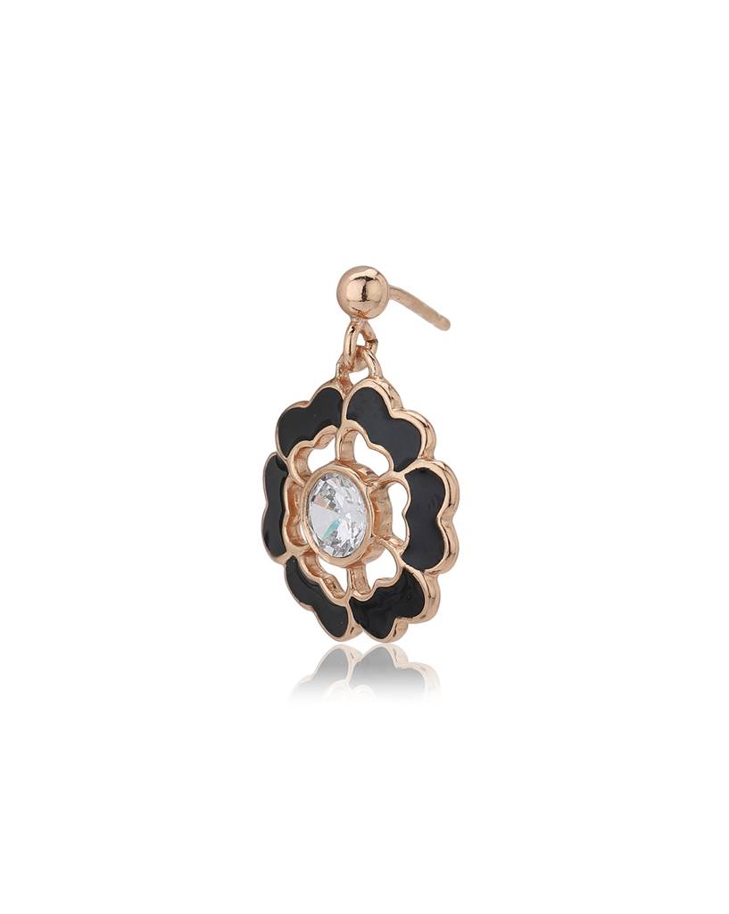 Floral Enamelled Rose-Gold Plated Drop Earrings : FJE4042