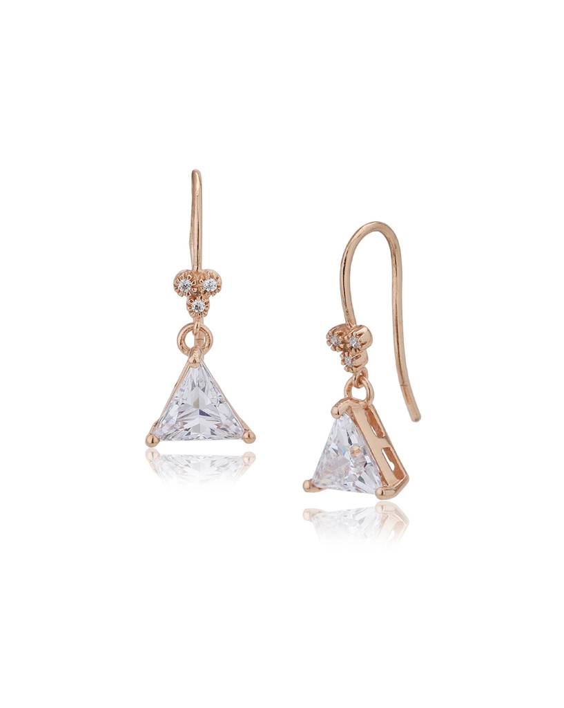 Rose Gold Plated Cz Studded Triangular Drop Earrings : FJE4060