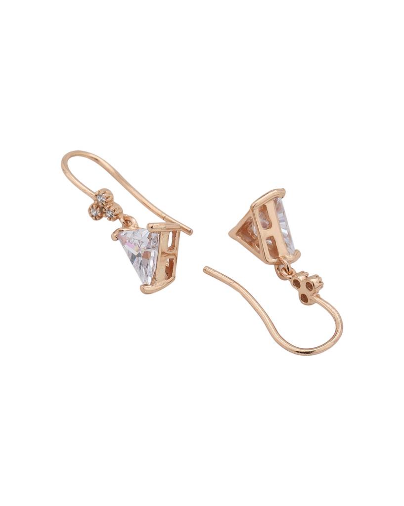 Rose Gold Plated Cz Studded Triangular Drop Earrings : FJE4060