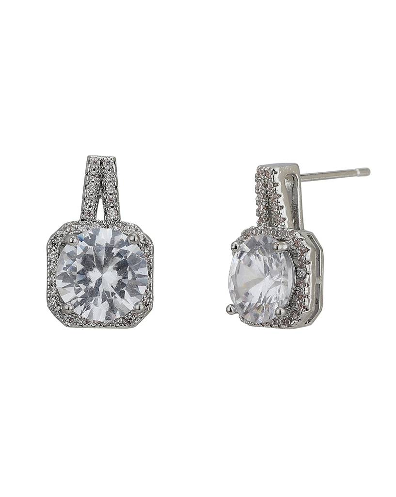 Women Silver-Toned Diamond Shaped Studs Earrings : FJE4073
