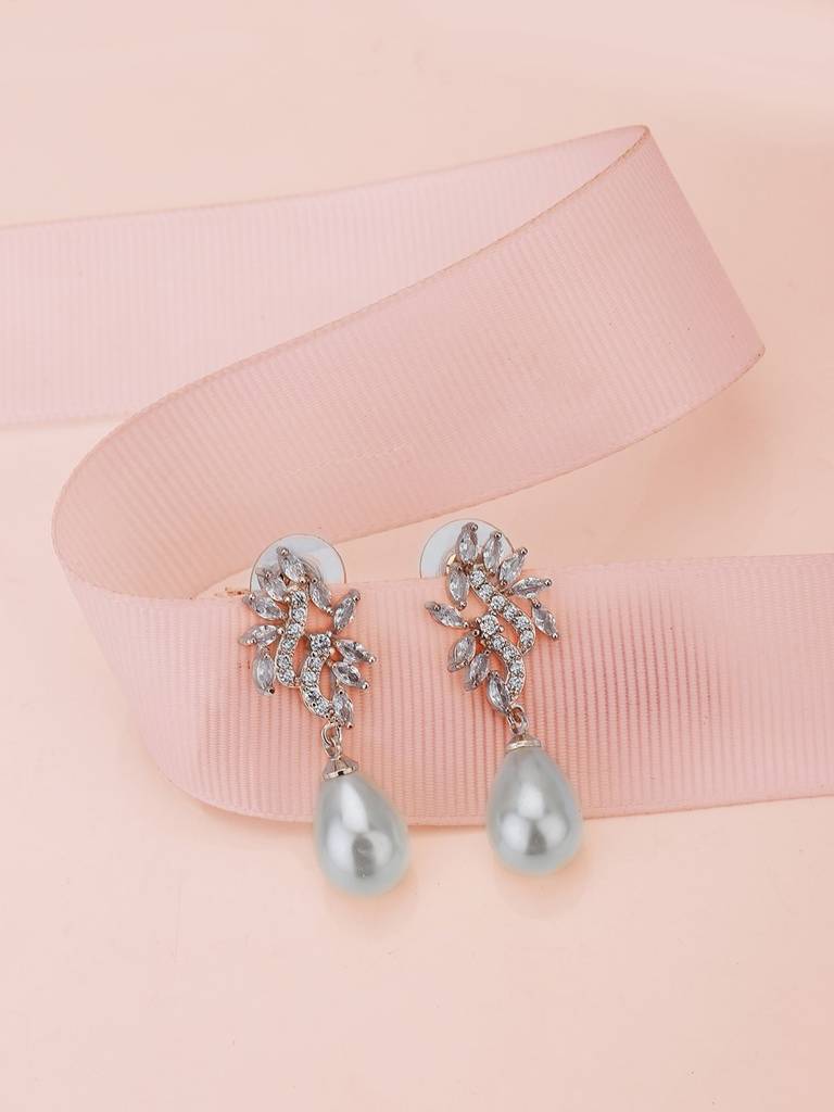 Rose Gold-Plated Beaded Contemporary Premium Drop Earrings : FJE4113