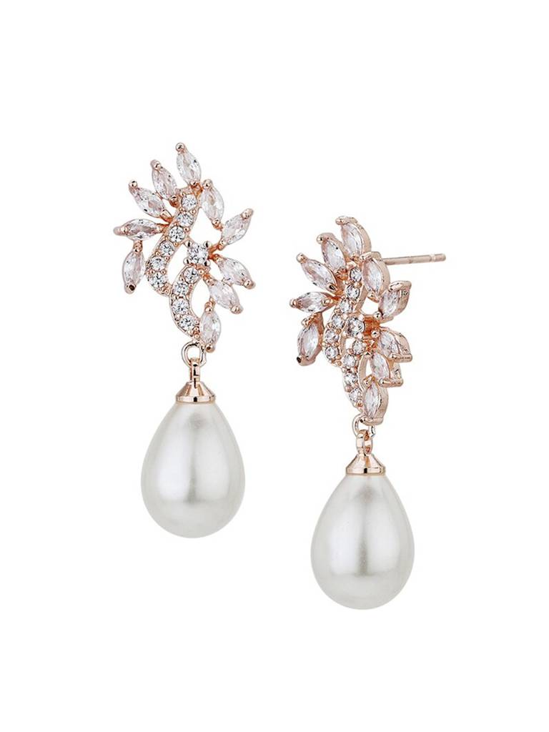 Rose Gold-Plated Beaded Contemporary Premium Drop Earrings : FJE4113