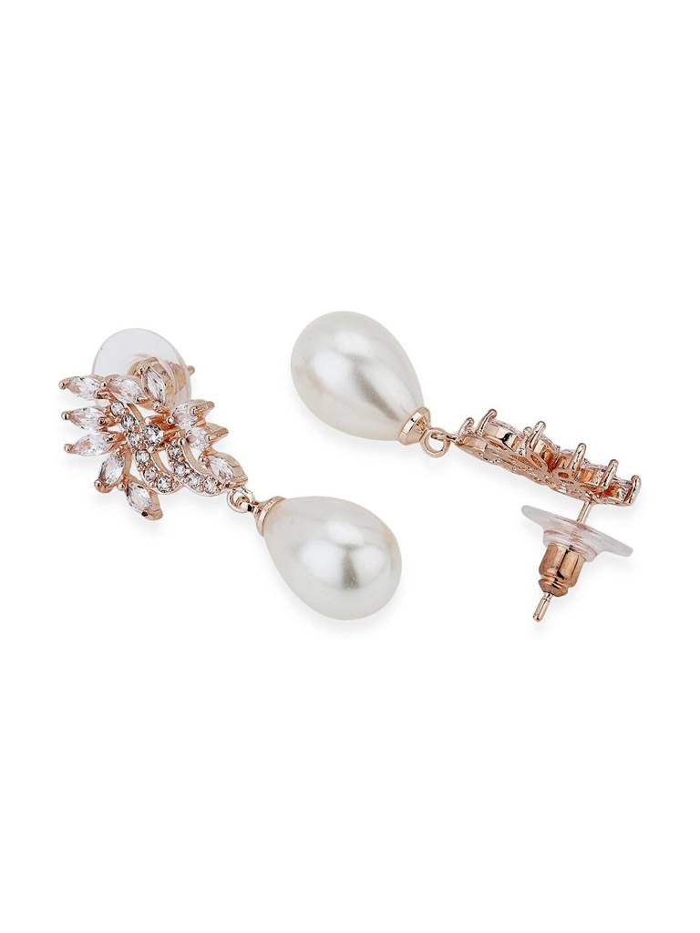 Rose Gold-Plated Beaded Contemporary Premium Drop Earrings : FJE4113