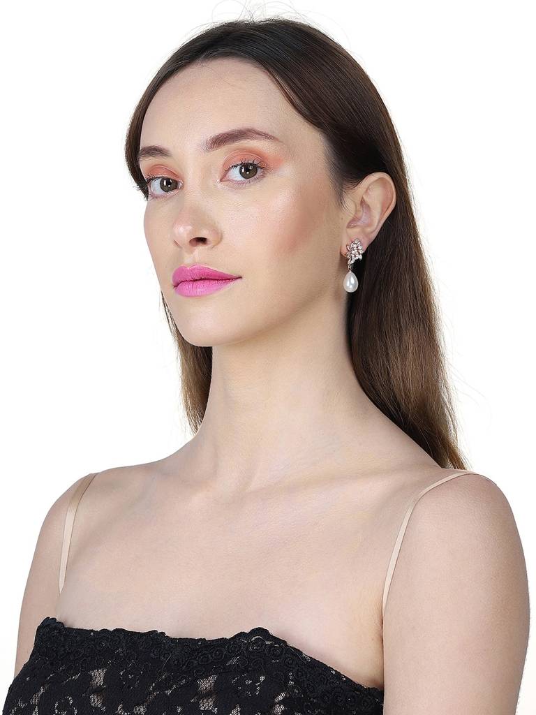 Rose Gold-Plated Beaded Contemporary Premium Drop Earrings : FJE4113