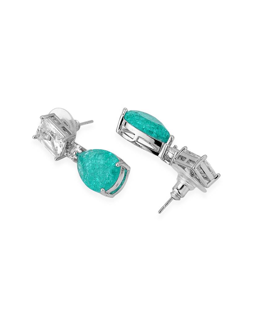 Rhodium-Plated Crystals Teardrop Shaped Premium Drop Earrings : FJE4115