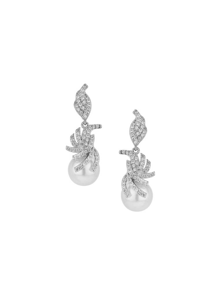 Rhodium-Plated Contemporary Premium Drop Earrings : FJE4118