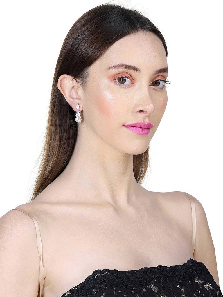 Rhodium-Plated Contemporary Premium Drop Earrings : FJE4118