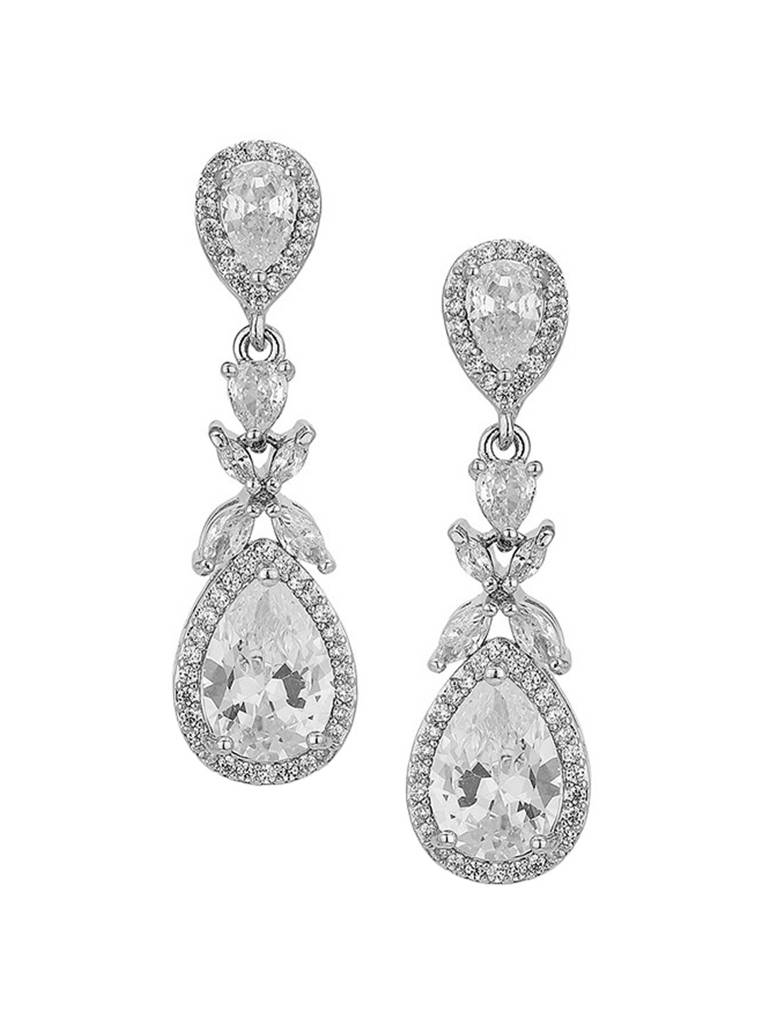 Rhodium-Plated Teardrop Shaped Premium Drop Earrings : FJE4119