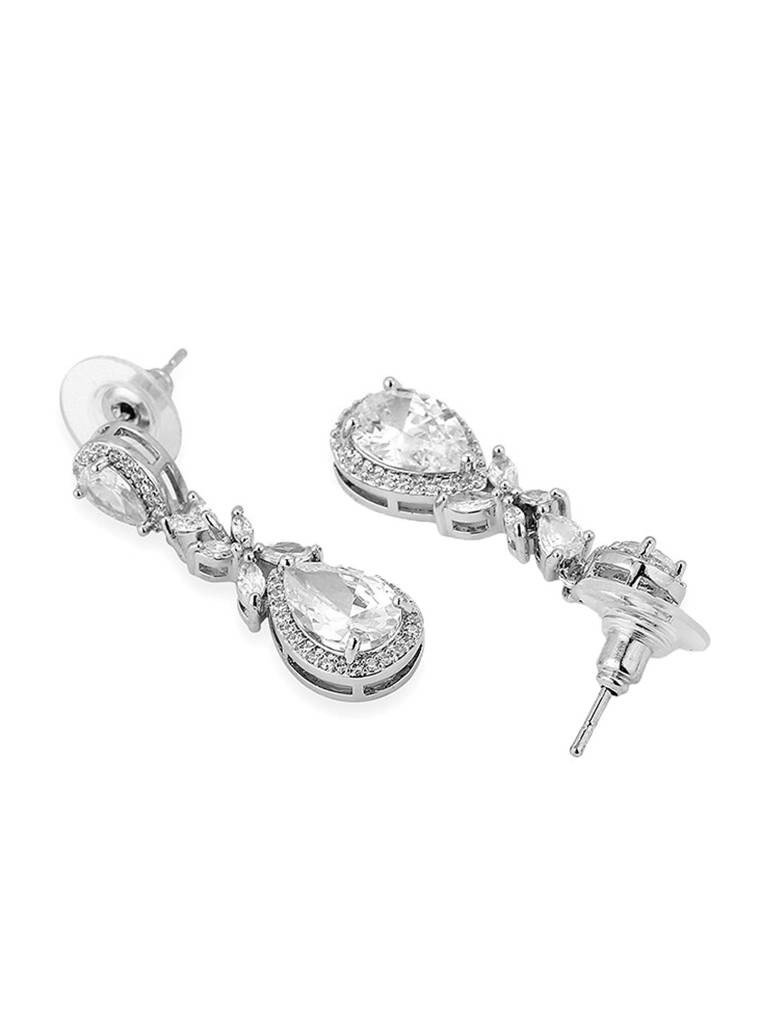 Rhodium-Plated Teardrop Shaped Premium Drop Earrings : FJE4119