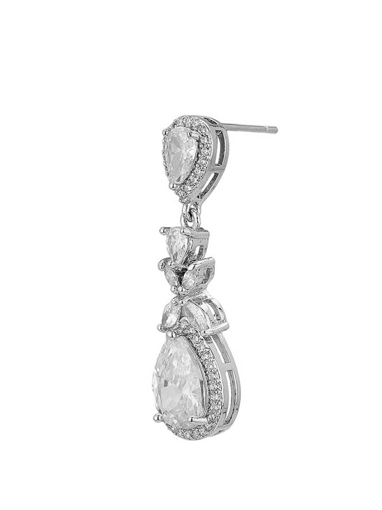 Rhodium-Plated Teardrop Shaped Premium Drop Earrings : FJE4119