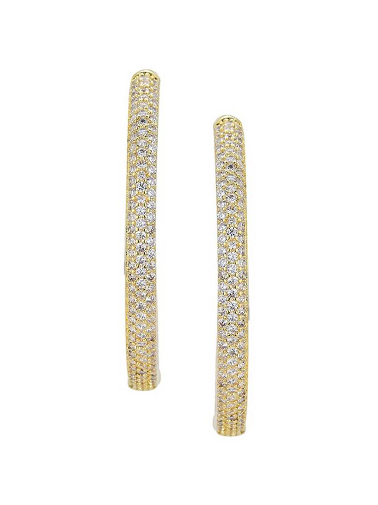 Gold-Plated Cubic Zirconia Studded Circular Premium Hoop Earrings : FJE4142