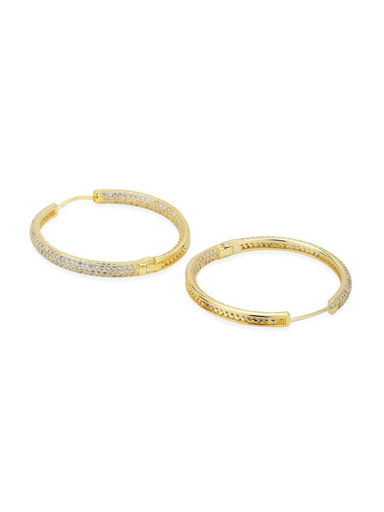 Gold-Plated Cubic Zirconia Studded Circular Premium Hoop Earrings : FJE4142