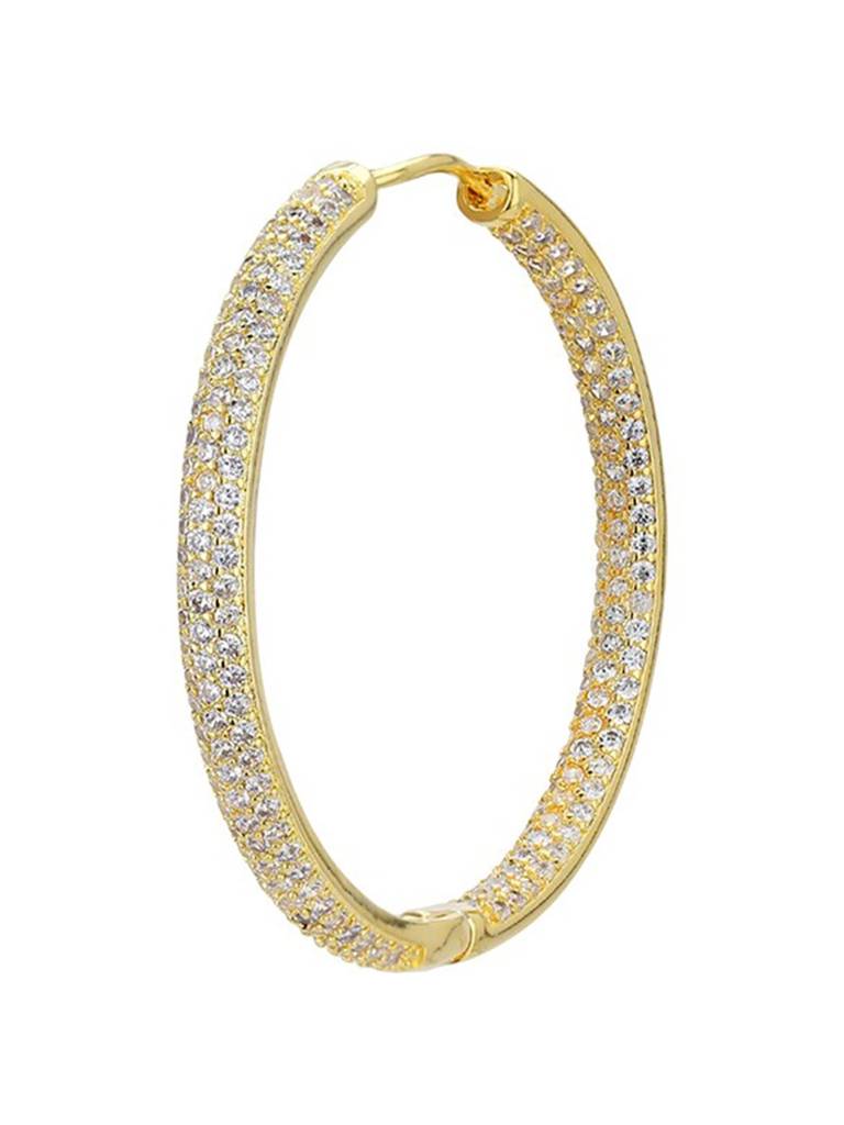 Gold-Plated Cubic Zirconia Studded Circular Premium Hoop Earrings : FJE4142