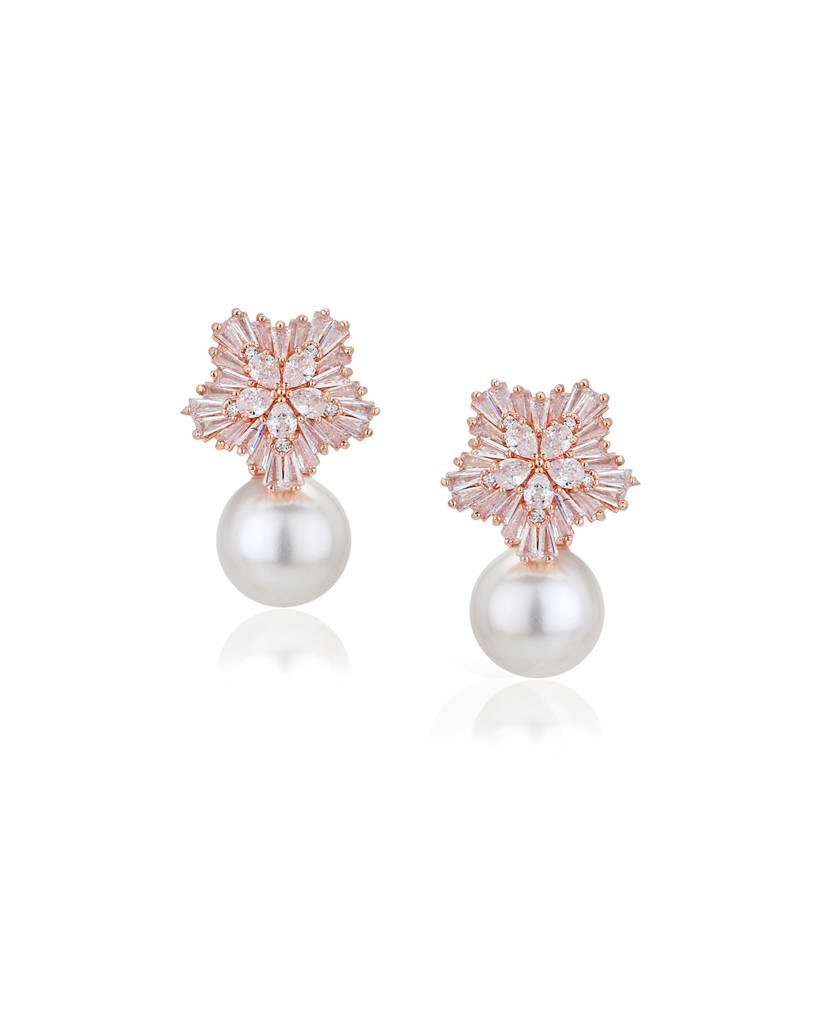 Rose Gold-Plated Floral Premium Drop Earrings : FJE4147